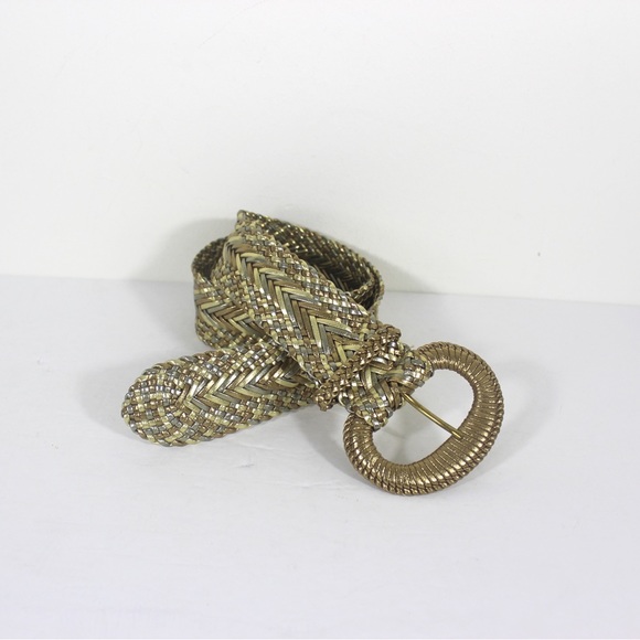 1980’s Wide Woven Gold Silver Bronze Belt Metallic Eighties Adjustable - Picture 1 of 6